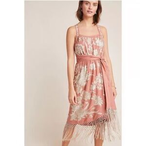 NEW Anthropologie Lucille Sleeveless Dress Womens 6 Pink Fringe Embroidered $260